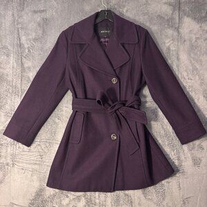 Nine West Women’s Wool Blend Belted Short Winter Coat Purple Size 10 - Lined